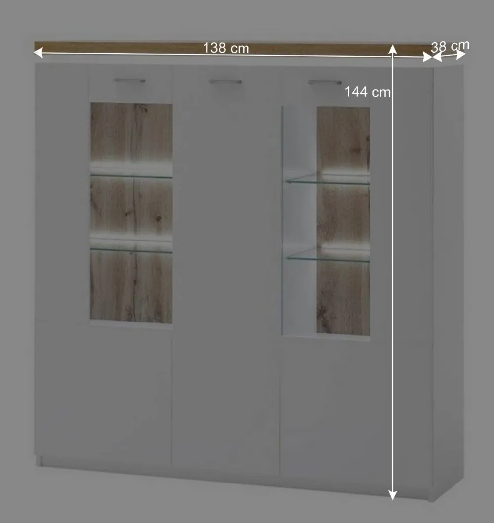 Wohnen 3-türiges Highboard Vitrine beleuchtet LED - Caldri