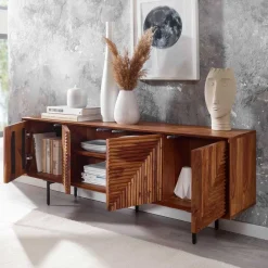 Wohnen 4-türiges Massivholz Sideboard 140 cm breit - Surin