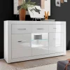 Wohnen Sideboards & Kommoden|Wohnzimmerschränke*3-türiges Sideboard in Hochglanz Weiß & Glas Yulis mit 2 Schubladen