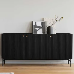 Wohnen Sideboards & Kommoden|Wohnzimmerschränke*3-türiges Sideboard in Schwarz - Hemorian