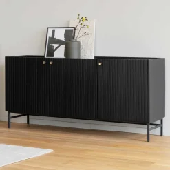 Wohnen Sideboards & Kommoden|Wohnzimmerschränke*3-türiges Sideboard in Schwarz - Hemorian