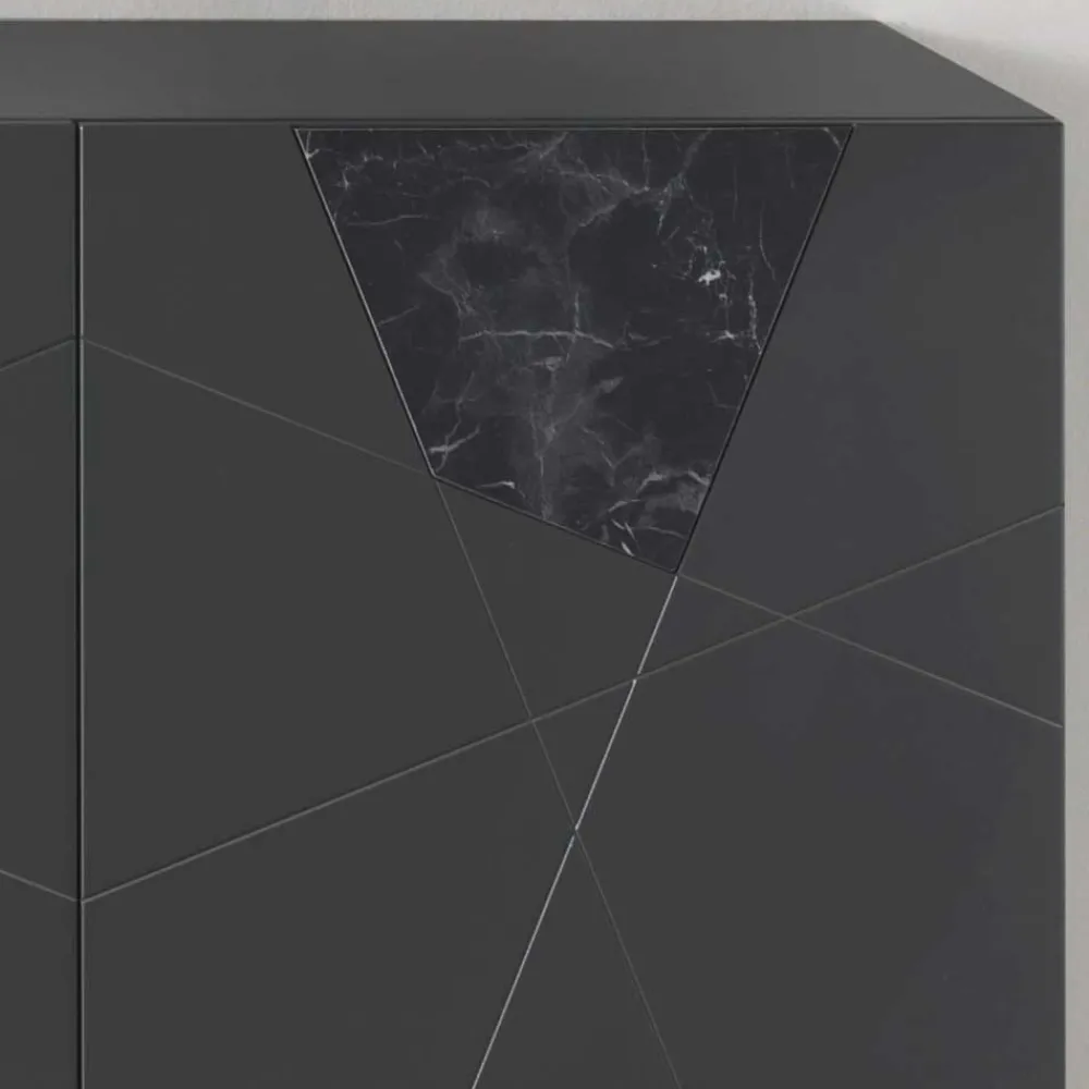 Wohnen Küchenschränke|Designermöbel*3-türiges Sideboard mit Marmor Einsätzen Schwarz - Wakes