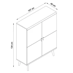 Wohnen 4-türiges Skandi Highboard in Weiß & Eiche - Cablos