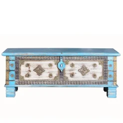 Wohnen Truhe in Blau Antikweiß Bronze Braun - Olavio