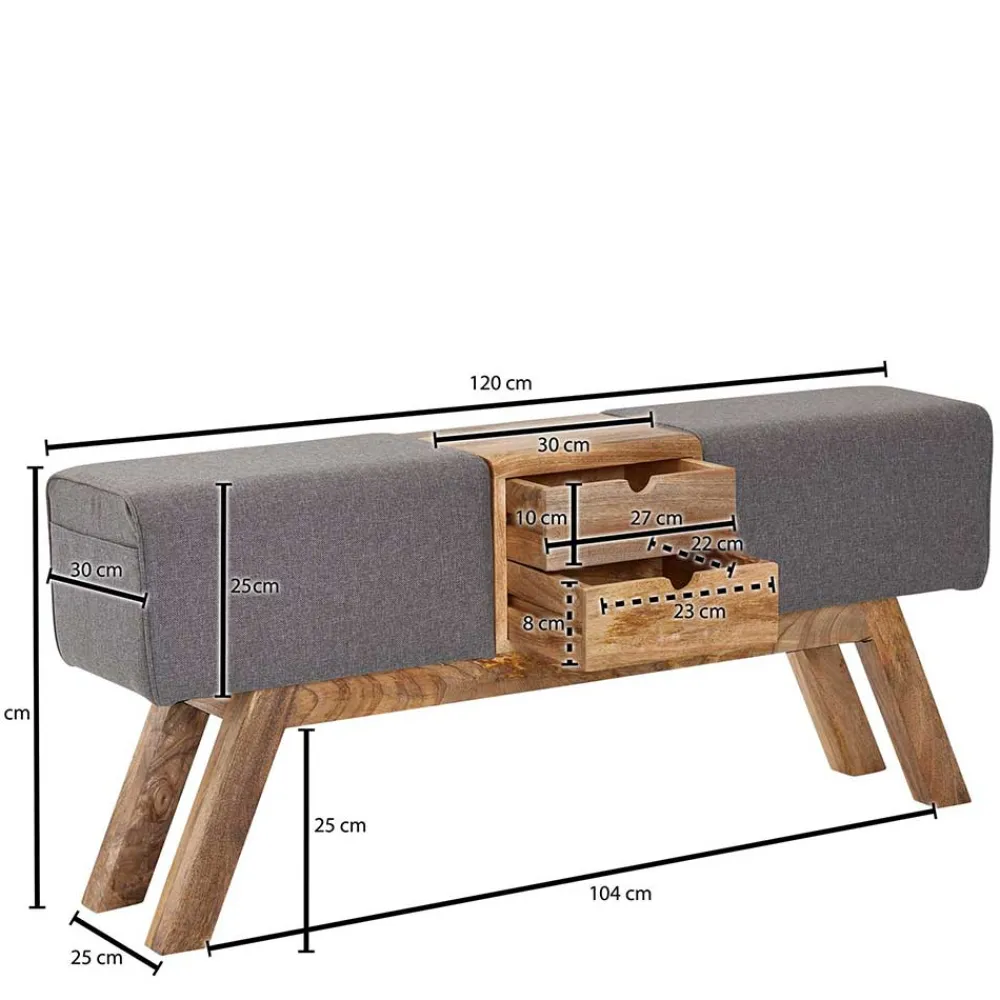 Wohnen Turnbock Design Bank mit zwei Schubladen - Ruamantico