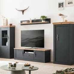 Wohnen Wohnzimmerschränke*TV Anbauwand in Anthrazit & Wildeiche - Lionel (vierteilig)