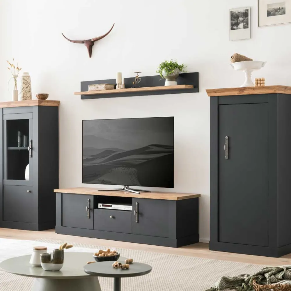 Wohnen Wohnzimmerschränke*TV Anbauwand in Anthrazit & Wildeiche - Lionel (vierteilig)