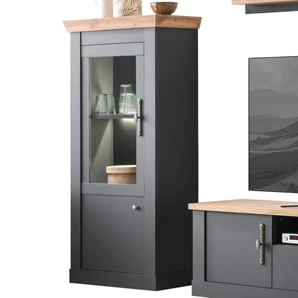 Wohnen Wohnzimmerschränke*TV Anbauwand in Anthrazit & Wildeiche - Lionel (vierteilig)