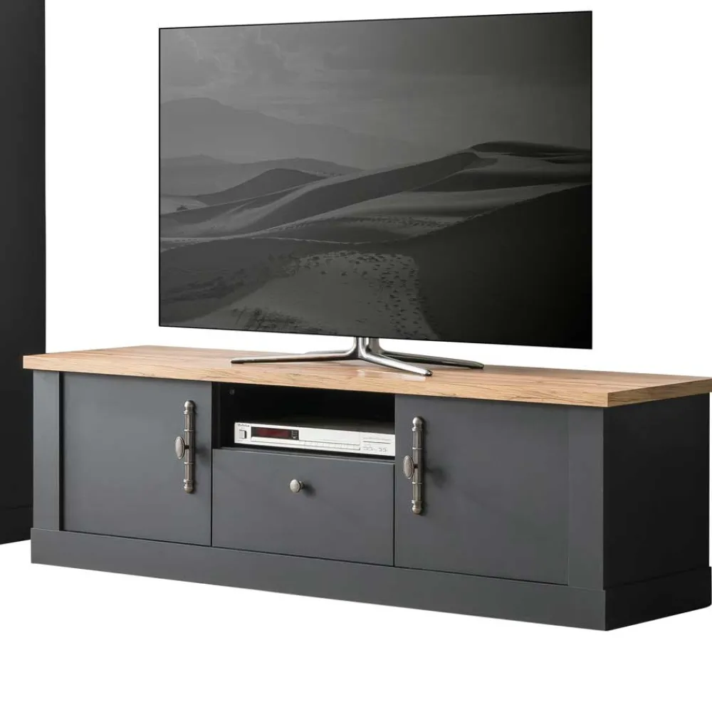 Wohnen Wohnzimmerschränke*TV Anbauwand in Anthrazit & Wildeiche - Lionel (vierteilig)