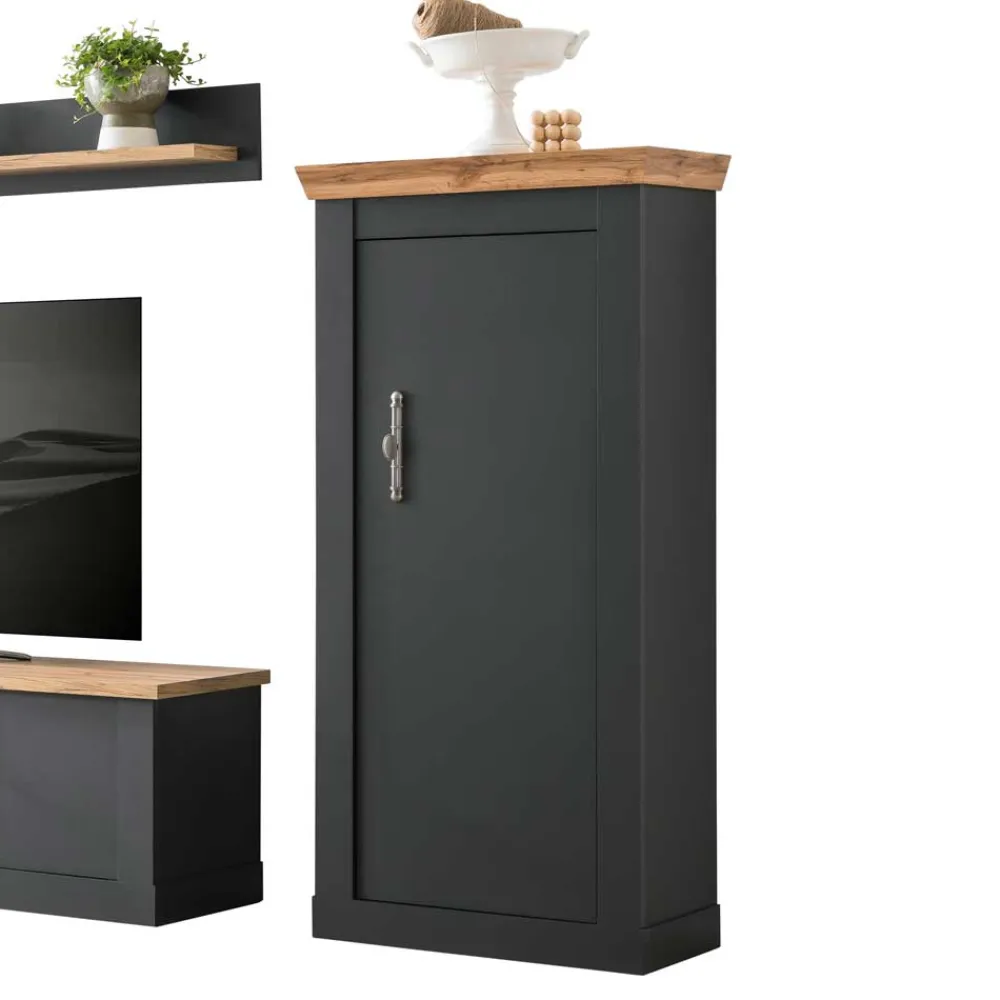 Wohnen Wohnzimmerschränke*TV Anbauwand in Anthrazit & Wildeiche - Lionel (vierteilig)