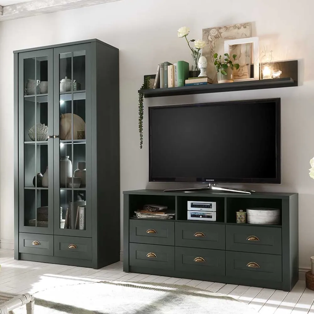 Wohnen TV Anbauwand in Dunkelgrün - Niestov (dreiteilig)