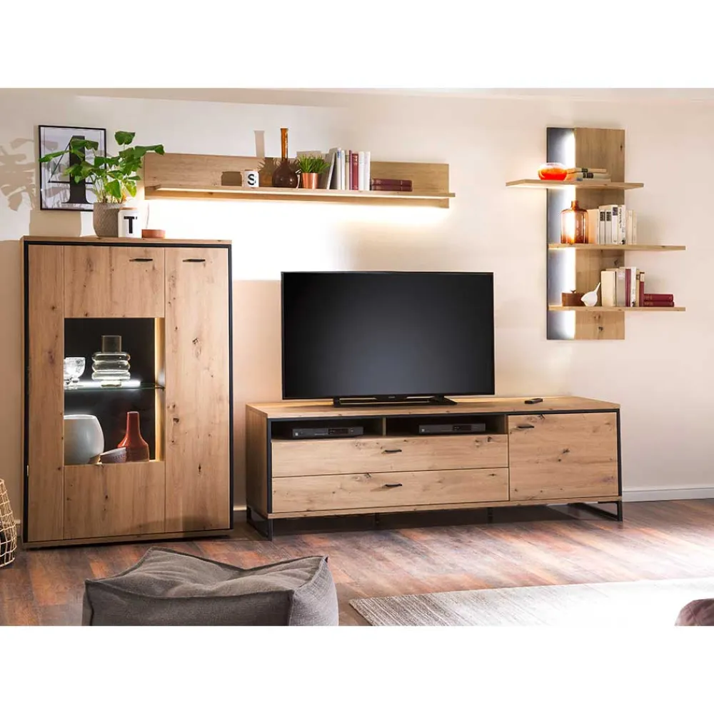 Wohnen TV Anbauwand in Eicheoptik - Nikdus (vierteilig)