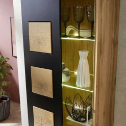 Wohnen Wohnzimmerschränke*TV Anbauwand in Schwarz & Wildeiche - Kandu (vierteilig)