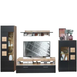 Wohnen Wohnzimmerschränke*TV Anbauwand in Schwarz & Wildeiche - Kandu (vierteilig)