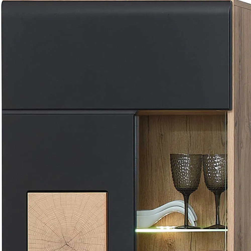 Wohnen Wohnzimmerschränke*TV Anbauwand in Schwarz & Wildeiche - Kandu (vierteilig)