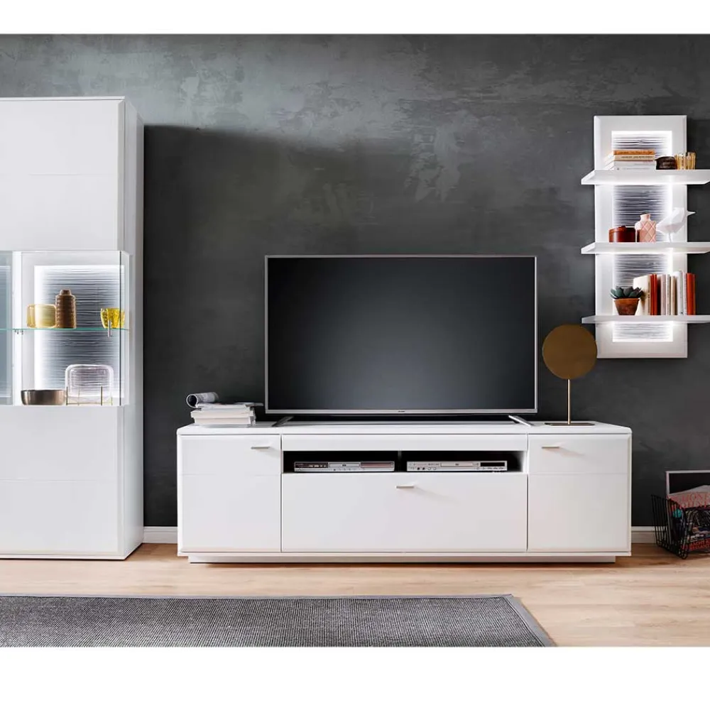 Wohnen TV Anbauwand Set in Weiß - Hazime (dreiteilig)