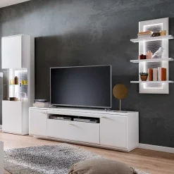 Wohnen TV Anbauwand Set in Weiß - Hazime (dreiteilig)