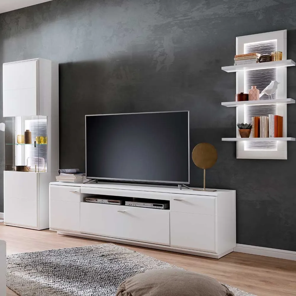 Wohnen TV Anbauwand Set in Weiß - Hazime (dreiteilig)