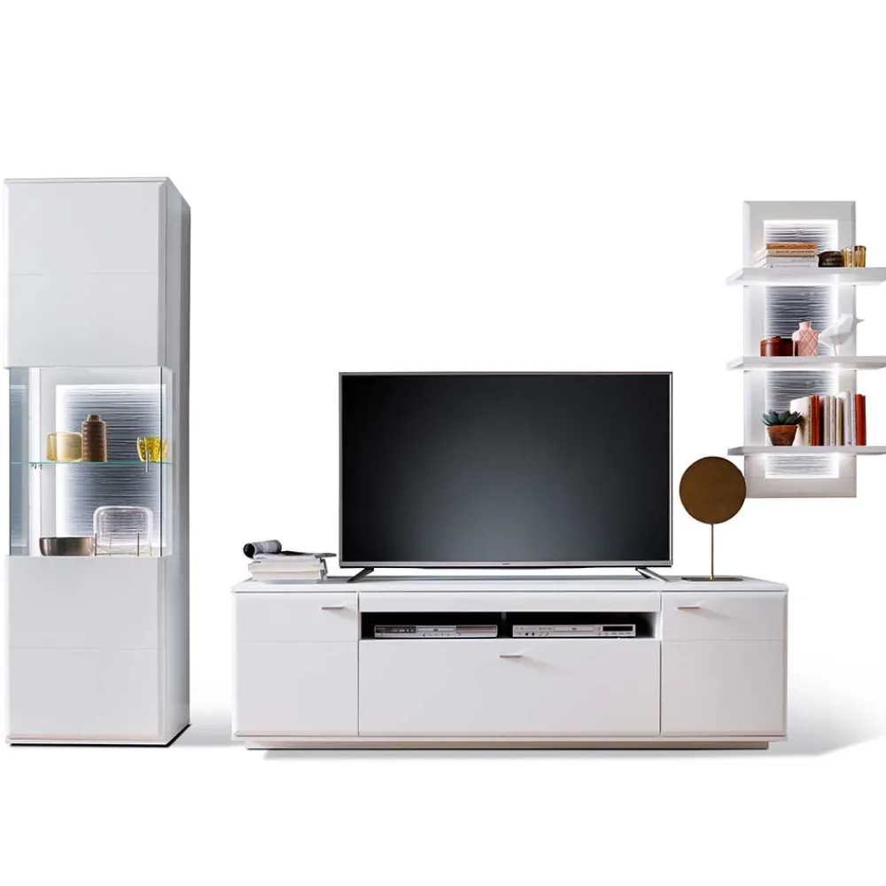 Wohnen TV Anbauwand Set in Weiß - Hazime (dreiteilig)