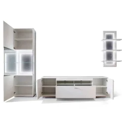 Wohnen TV Anbauwand Set in Weiß - Hazime (dreiteilig)