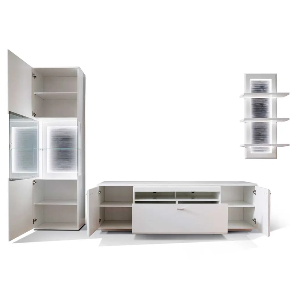 Wohnen TV Anbauwand Set in Weiß - Hazime (dreiteilig)