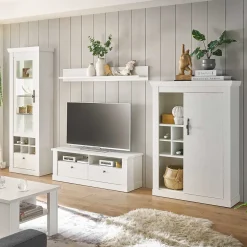 Wohnen Wohnwände|Wohnwand*TV Anbauwand Set in weißer Holzoptik Pinie - Liancos (vierteilig)