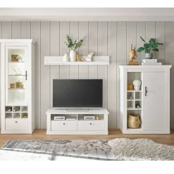 Wohnen Wohnwände|Wohnwand*TV Anbauwand Set in weißer Holzoptik Pinie - Liancos (vierteilig)