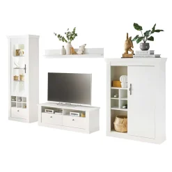 Wohnen Wohnwände|Wohnwand*TV Anbauwand Set in weißer Holzoptik Pinie - Liancos (vierteilig)