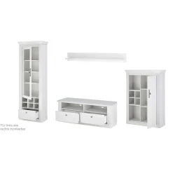 Wohnen Wohnwände|Wohnwand*TV Anbauwand Set in weißer Holzoptik Pinie - Liancos (vierteilig)