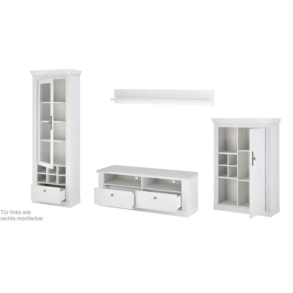 Wohnen Wohnwände|Wohnwand*TV Anbauwand Set in weißer Holzoptik Pinie - Liancos (vierteilig)