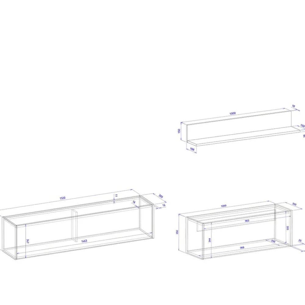 Wohnen Wohnzimmerschränke|Wohnwände*TV Board & Regal & Sekretär hängend - Nonessia (dreiteilig)