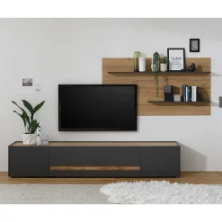 Wohnen Graue Möbel|Wohnzimmerschränke*TV Board & Wandpaneel Set - Ahilav (zweiteilig)