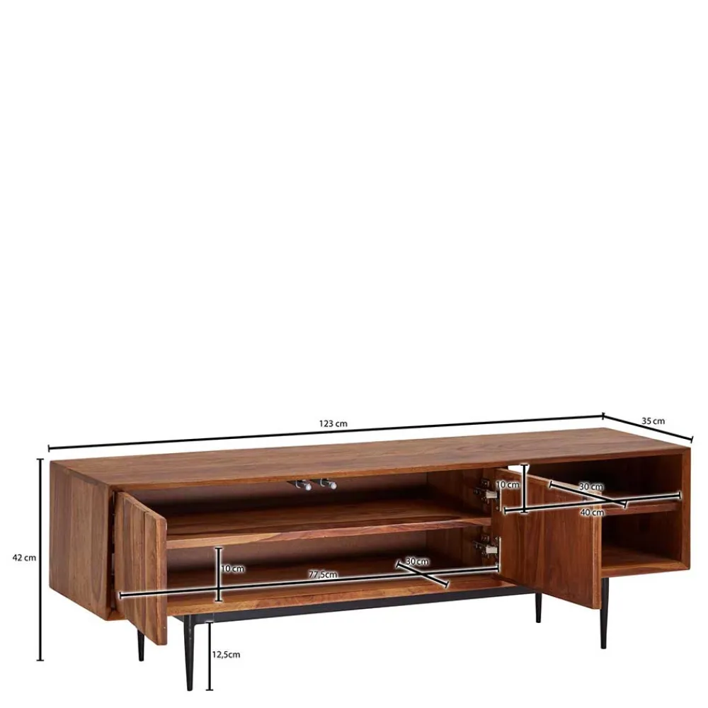 Wohnen TV Board aus Sheesham Massivholz & Metall - Elmin