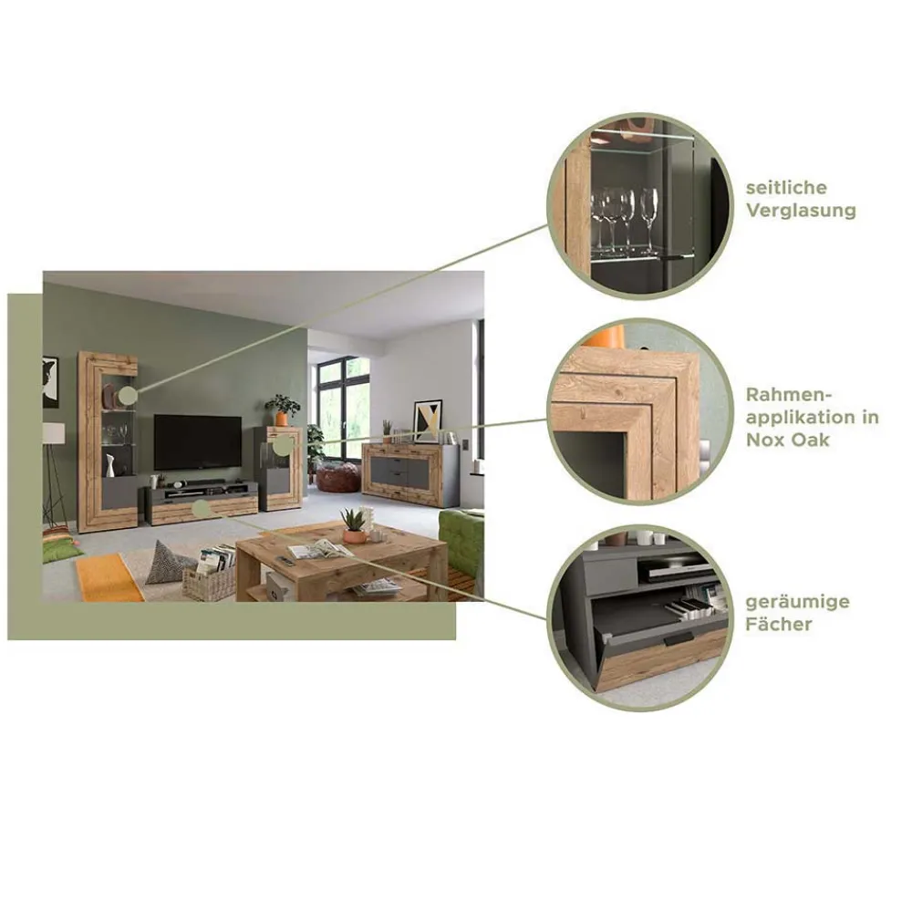Wohnen Graue Möbel|Tv & Hifi-Möbel*TV Board in Wildeiche NB & Grau - Scarlett