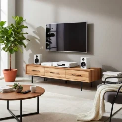 Wohnen TV Board mit drei Schubladen aus Wildeiche - Kerfa