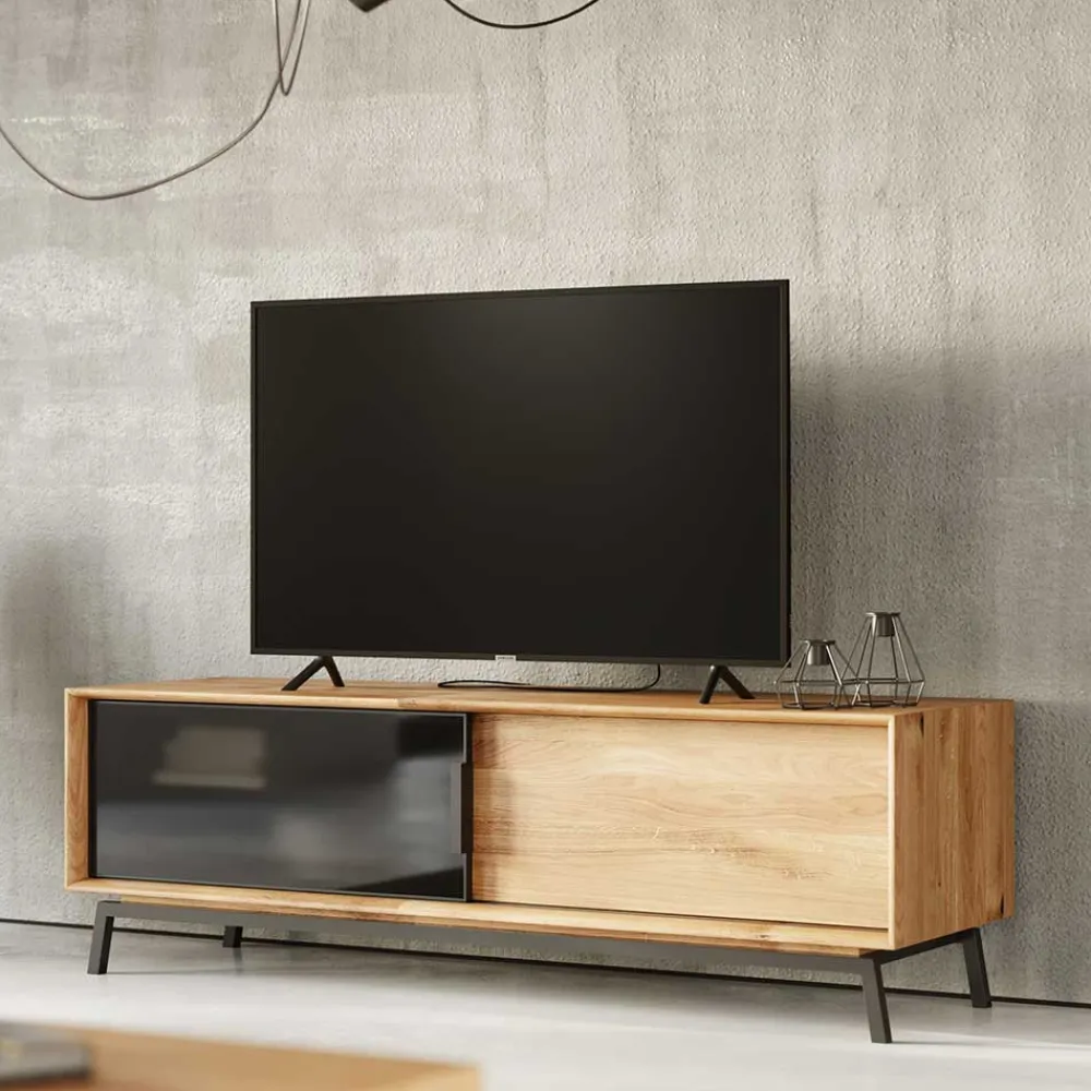 Wohnen Tv & Hifi-Möbel|Tv & Hifi-Möbel*TV Board mit Schiebetüren aus getöntem Glas & Eiche - Fabiella