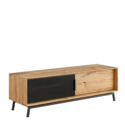 Wohnen Tv & Hifi-Möbel|Tv & Hifi-Möbel*TV Board mit Schiebetüren aus getöntem Glas & Eiche - Fabiella