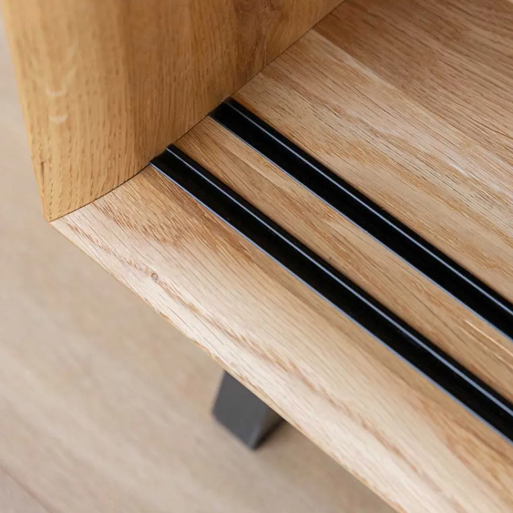 Wohnen Tv & Hifi-Möbel|Tv & Hifi-Möbel*TV Board mit Schiebetüren aus getöntem Glas & Eiche - Fabiella