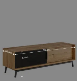 Wohnen Tv & Hifi-Möbel|Tv & Hifi-Möbel*TV Board mit Schiebetüren aus getöntem Glas & Eiche - Fabiella