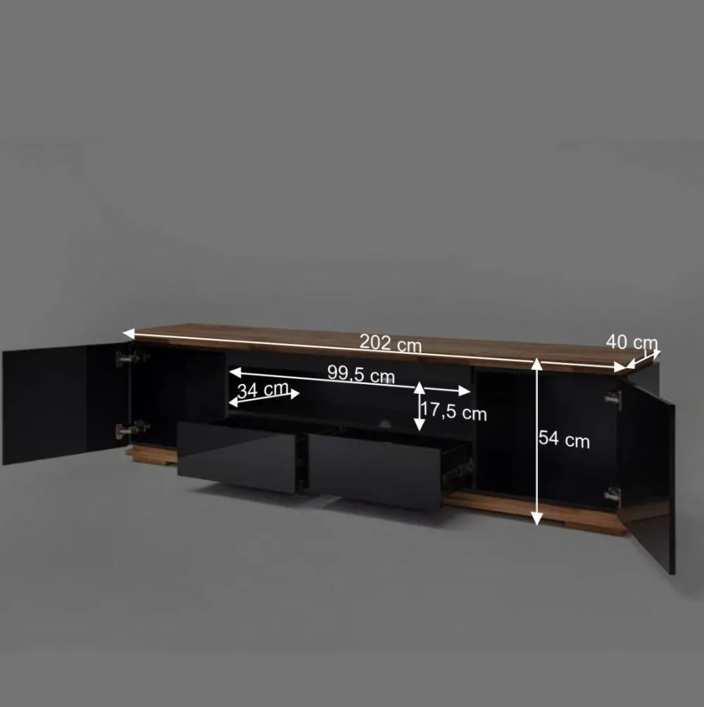 Wohnen TV Hochglanz Lowboard in Schwarz - Ercurs