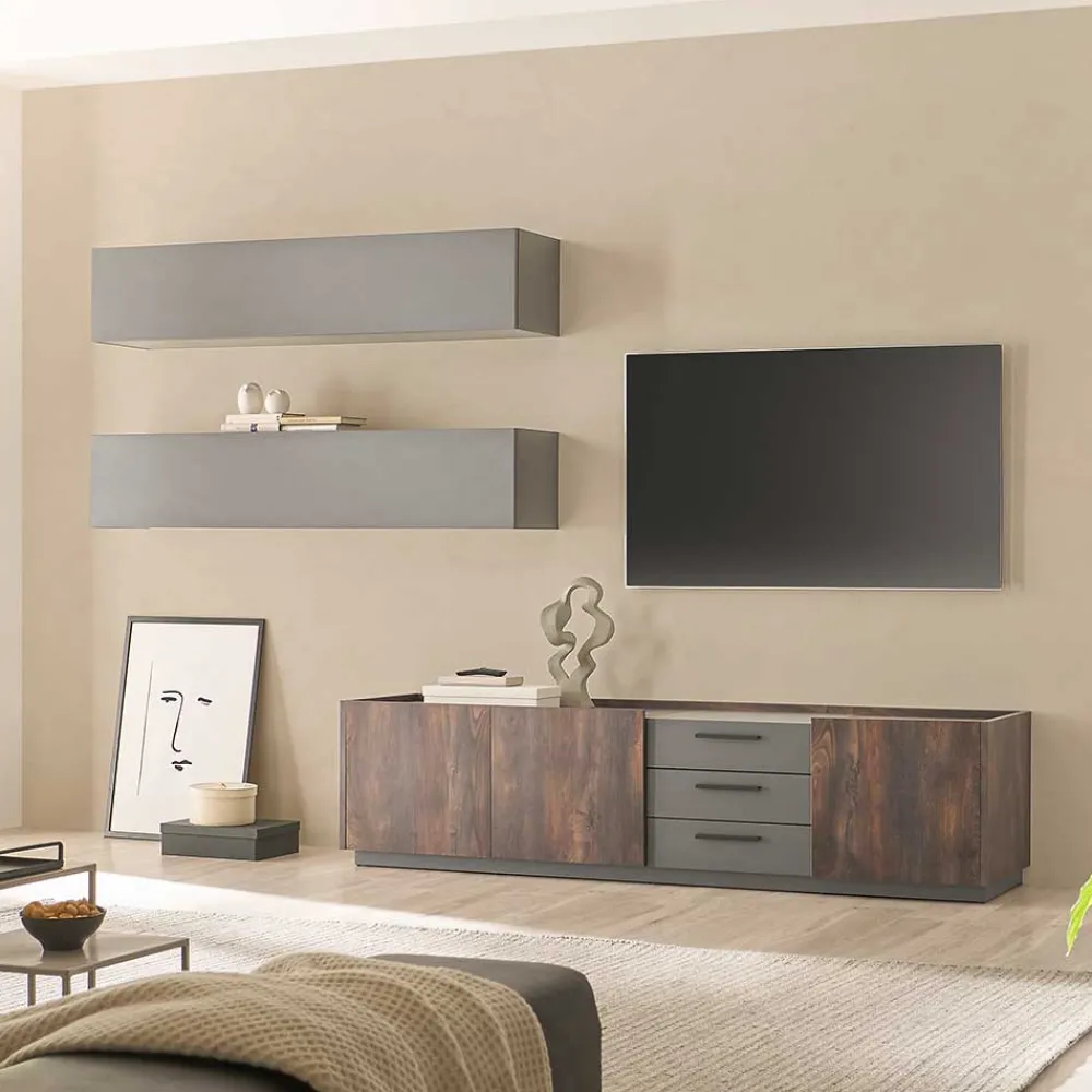 Wohnen Wohnwände|Wohnwand*TV Kommode und Hängeschränke Set - Mundo (dreiteilig)