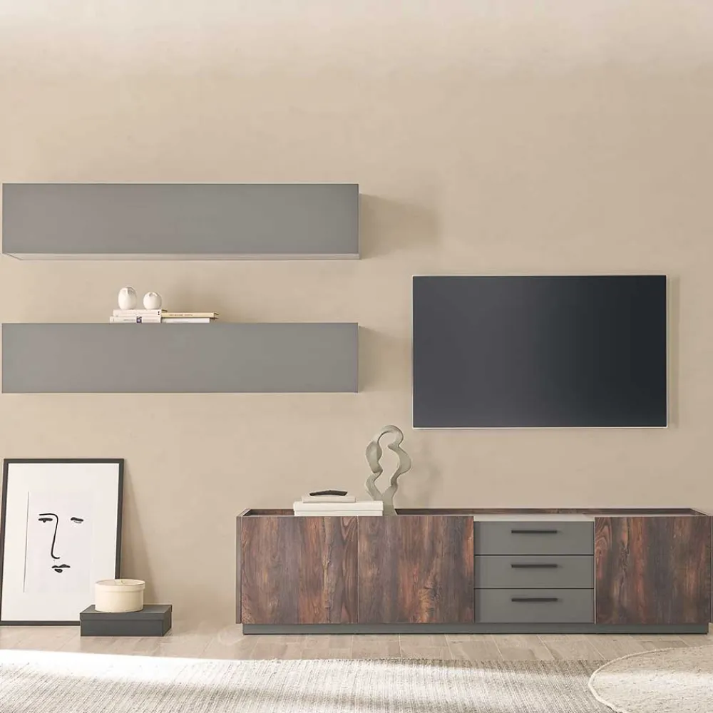 Wohnen Wohnwände|Wohnwand*TV Kommode und Hängeschränke Set - Mundo (dreiteilig)