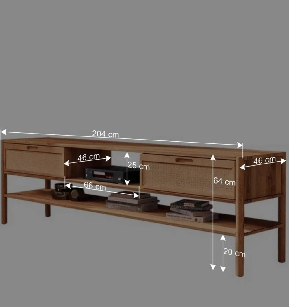 Wohnen Rattanmöbel*TV Lowboard aus Wildbuche & Rattan - Indrya