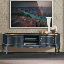 Wohnen Barock Möbel|Tv & Hifi-Möbel*TV Lowboard im Barockstil in Dunkelblau - Otaligo