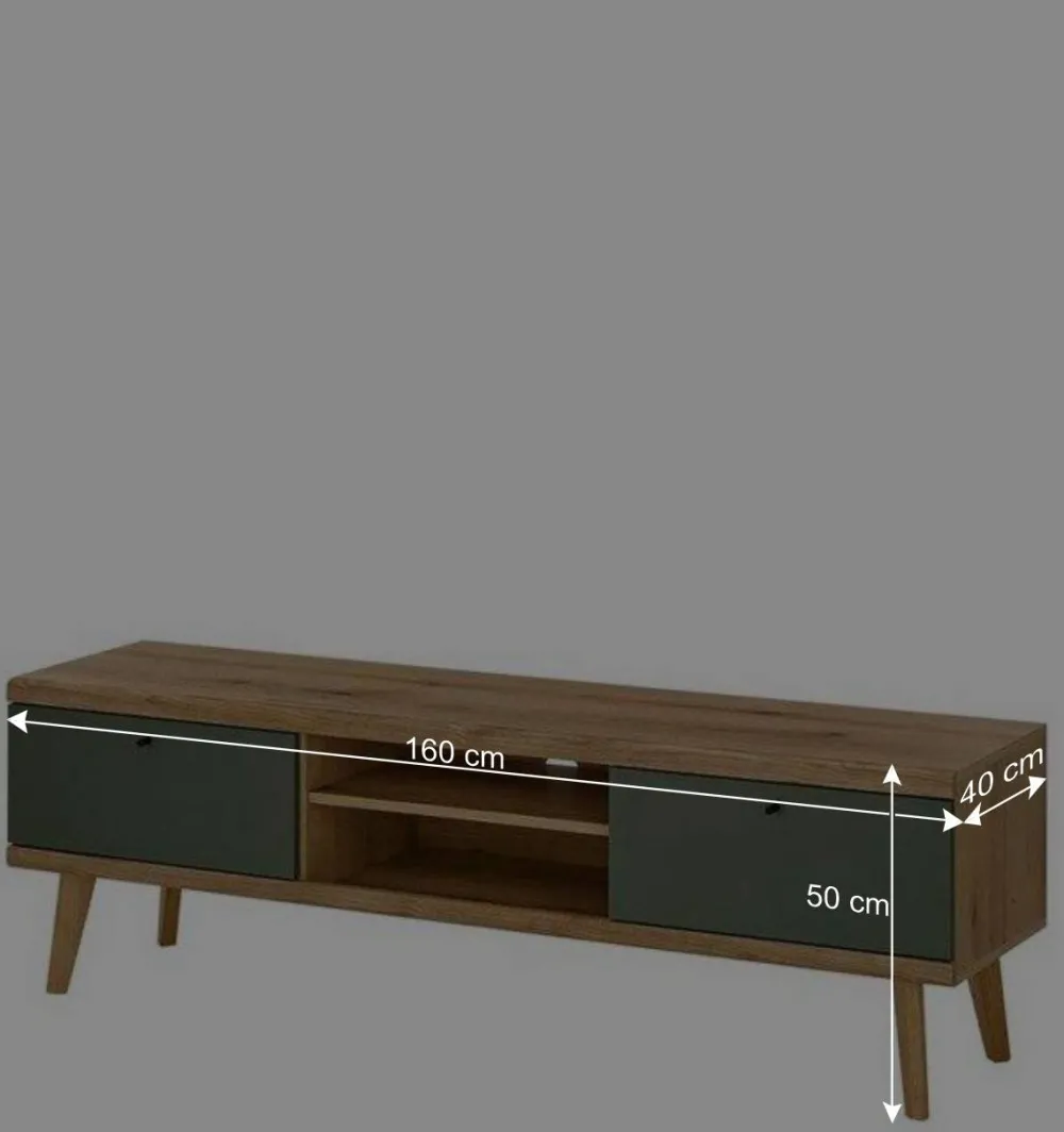 Wohnen TV Lowboard in Graugrün und Wildeiche - Oliva