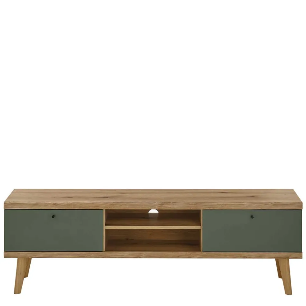 Wohnen TV Lowboard in Graugrün und Wildeiche - Oliva