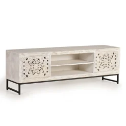 Wohnen TV Lowboard in Mangoholz White Wash - Fudorus