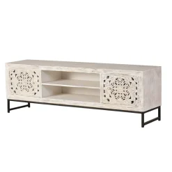 Wohnen TV Lowboard in Mangoholz White Wash - Fudorus