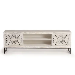 Wohnen TV Lowboard in Mangoholz White Wash - Fudorus