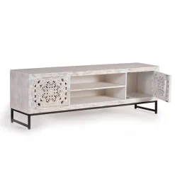 Wohnen TV Lowboard in Mangoholz White Wash - Fudorus